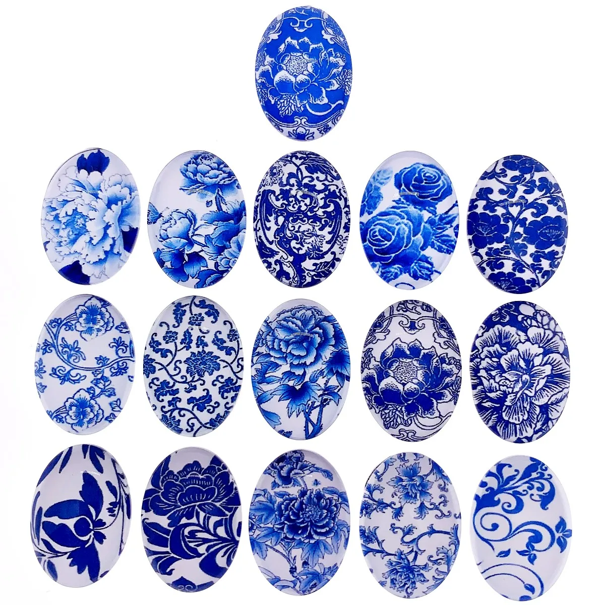13x18mm 18x25mm 30x40mm Random Mixed Blue and White Porcelain Oval Glass Cabochon Flatback Photo DIY Earrings Accessories