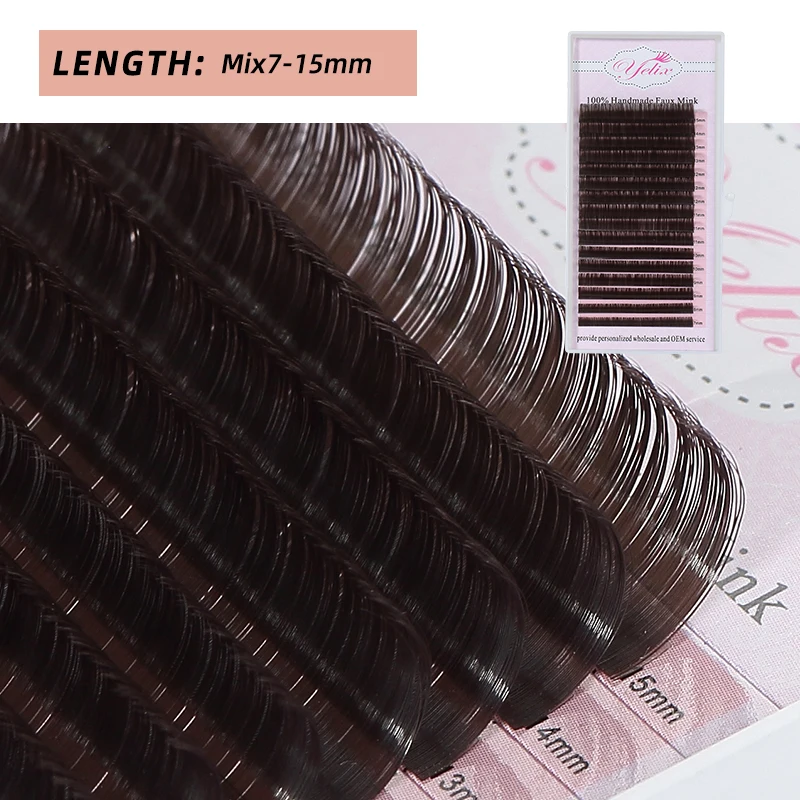 Yelix 0.07mm Dark Brown Eyelash Extension Mix 7-15mm Brown Eyelashes Soft High Quality Individual Lashes Natural False Eyelashes