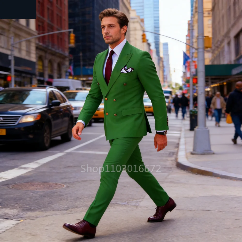 

2PCS Men's Tuxedo Formal Business Suit with Double Breasted Peaked Lapel Blazer And Pants Set for Wedding Groom Formal Party