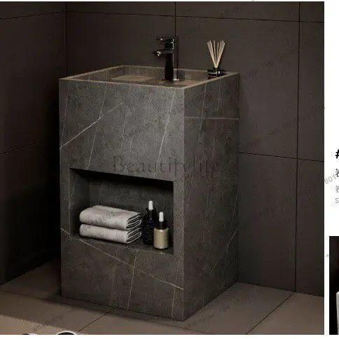 Slate column basin gray slate straight integrated washbasin seamless splicing