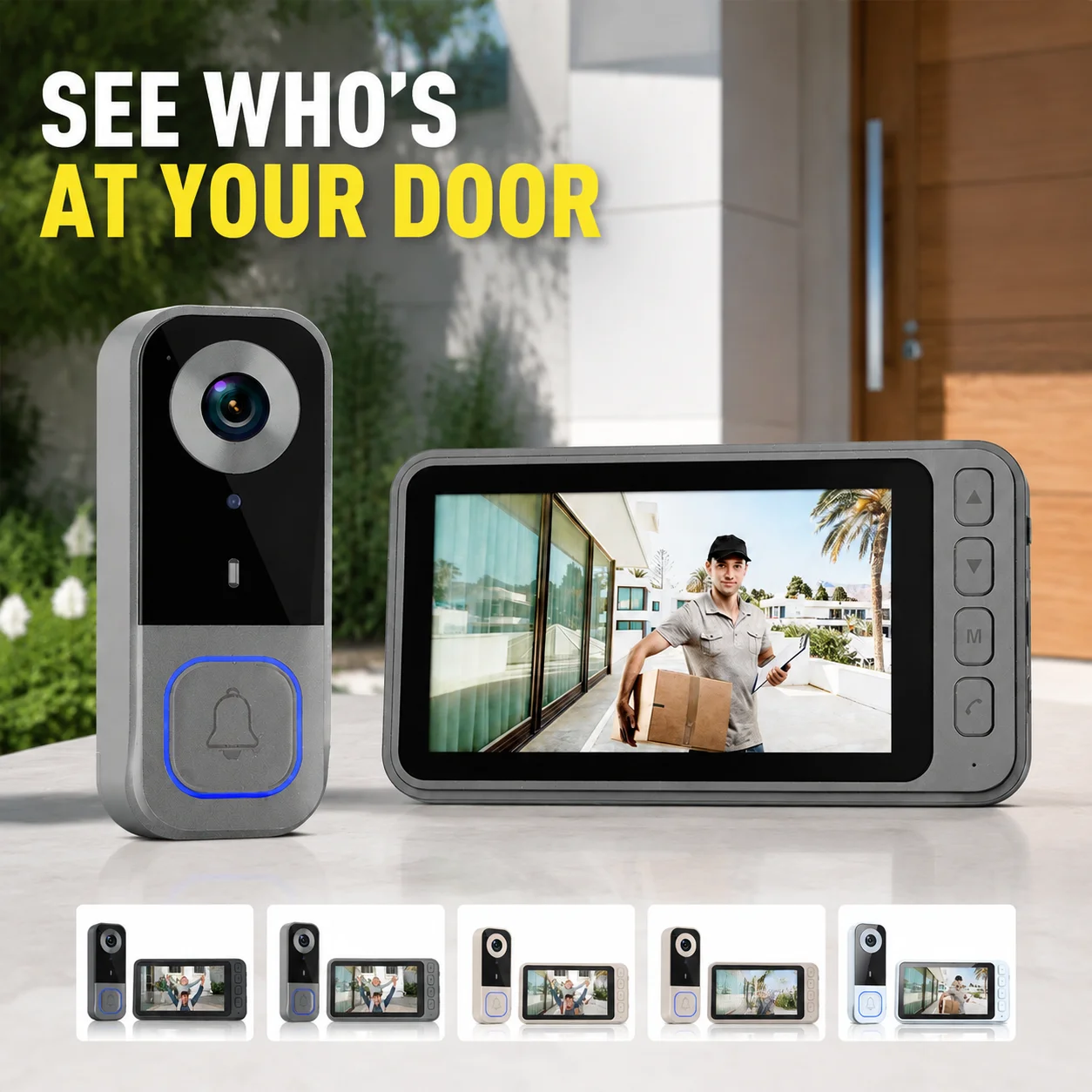 Video Doorbell Monitor with Screen, Outdoor Intercom Camera, Smart Home Human Detection HD Security