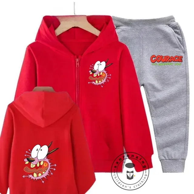 

Cowardly Dog Children Zipper Hoodie Set Cartoon Print Autumn Winter Long Sleeve Sweatshirt Boys Girls Casual Sweet Harajuku Top