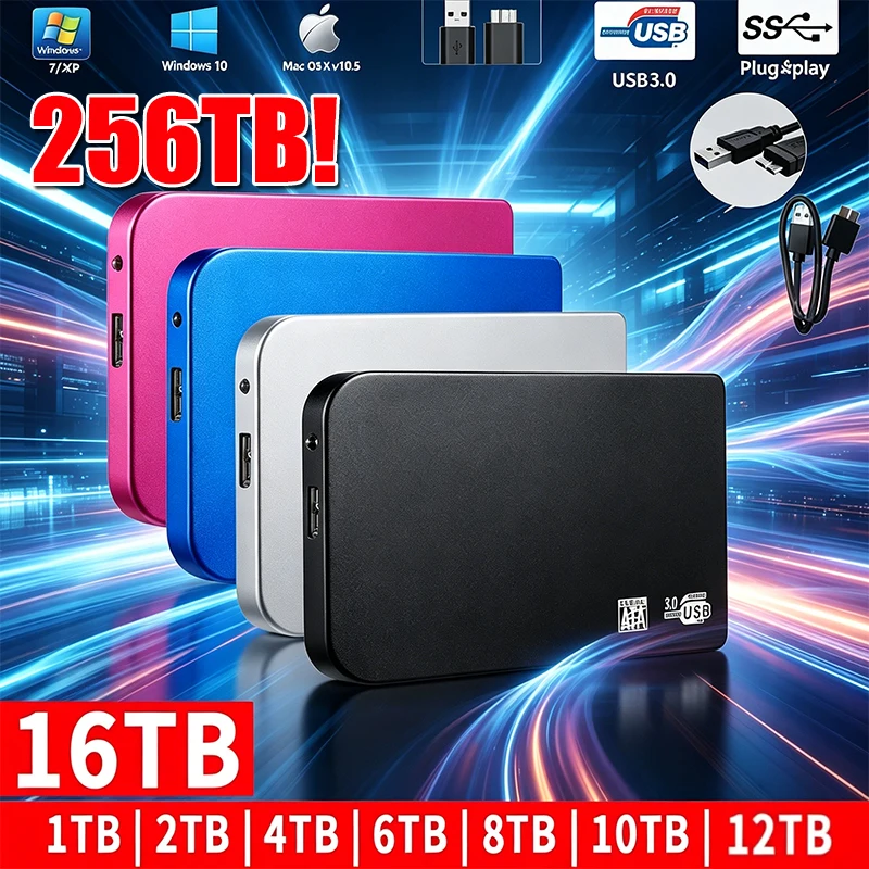 SSD Lenovo 256TB de Alta Velocidade com Case USB 3.0 para Armazenamento Externo HDD com Cabo USB3.0 em ABS