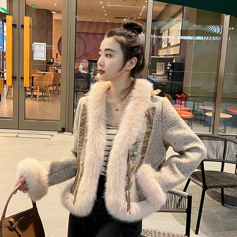 Patchwork Coat Feminine Elegance Women's Fur Coat 2024 New Winter Fashion High Quality Casual Long Sleeve Women's Fur Coat H56