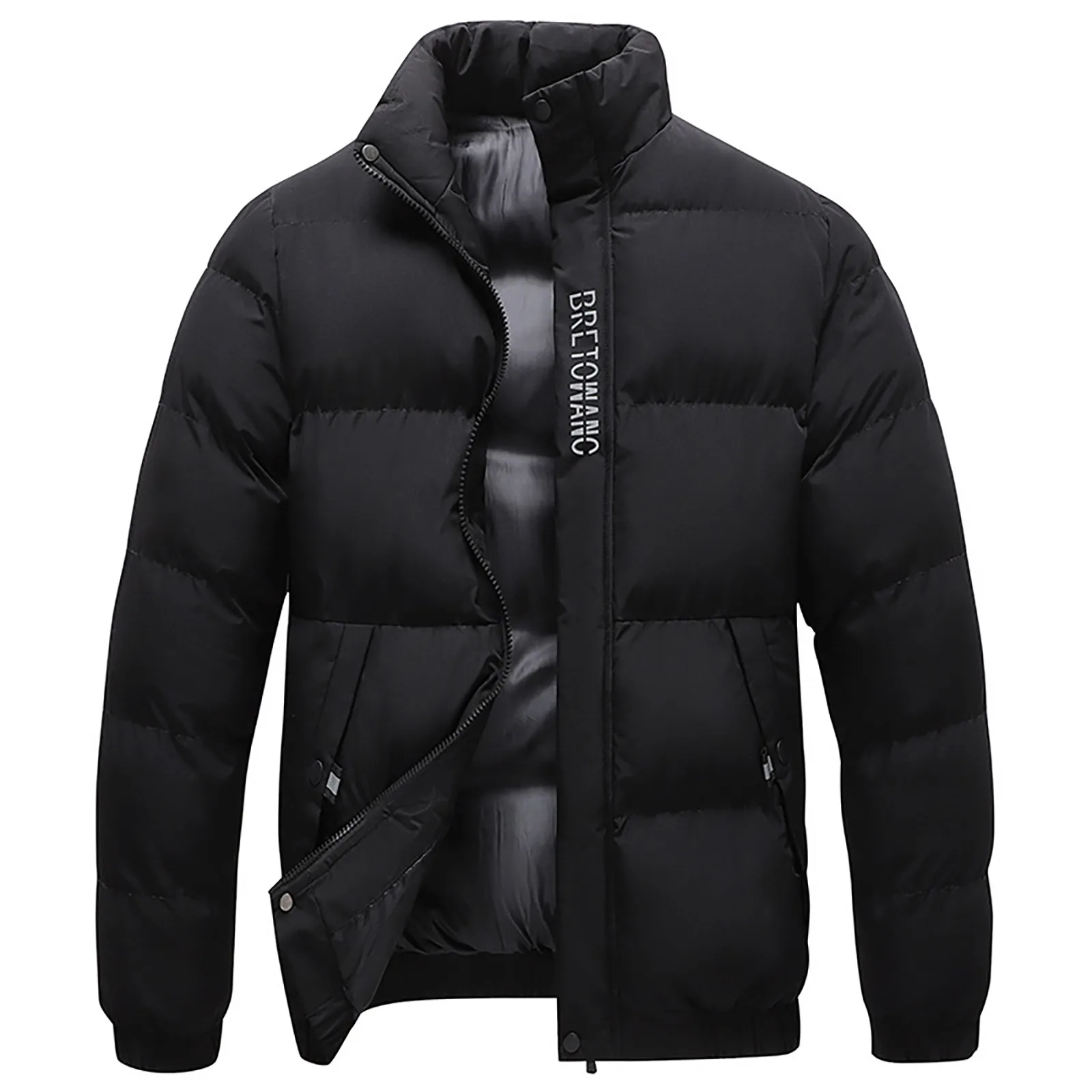 

Short Jacket Men Mom Jackets Men Men's Fall And Winter Solid Color Zipper With Double Side Pocket Thickened Warm Coat