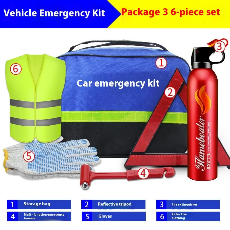 Car Tripod Warning Sign Car Mounted Fire Extinguisher Emergency Rescue Kit Multifunctional Emergency Kit For High-Speed Vehicles