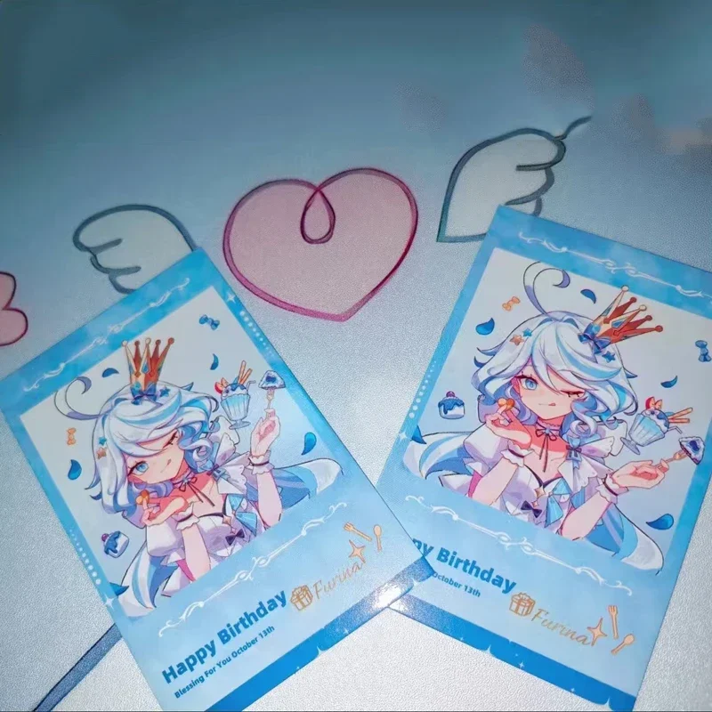 2Pcs/Set Game Card Furina de Fontaine Focalors Hydro Archon God of Justice Cosplay Rounded Corners LOMO Card Postcard Gift
