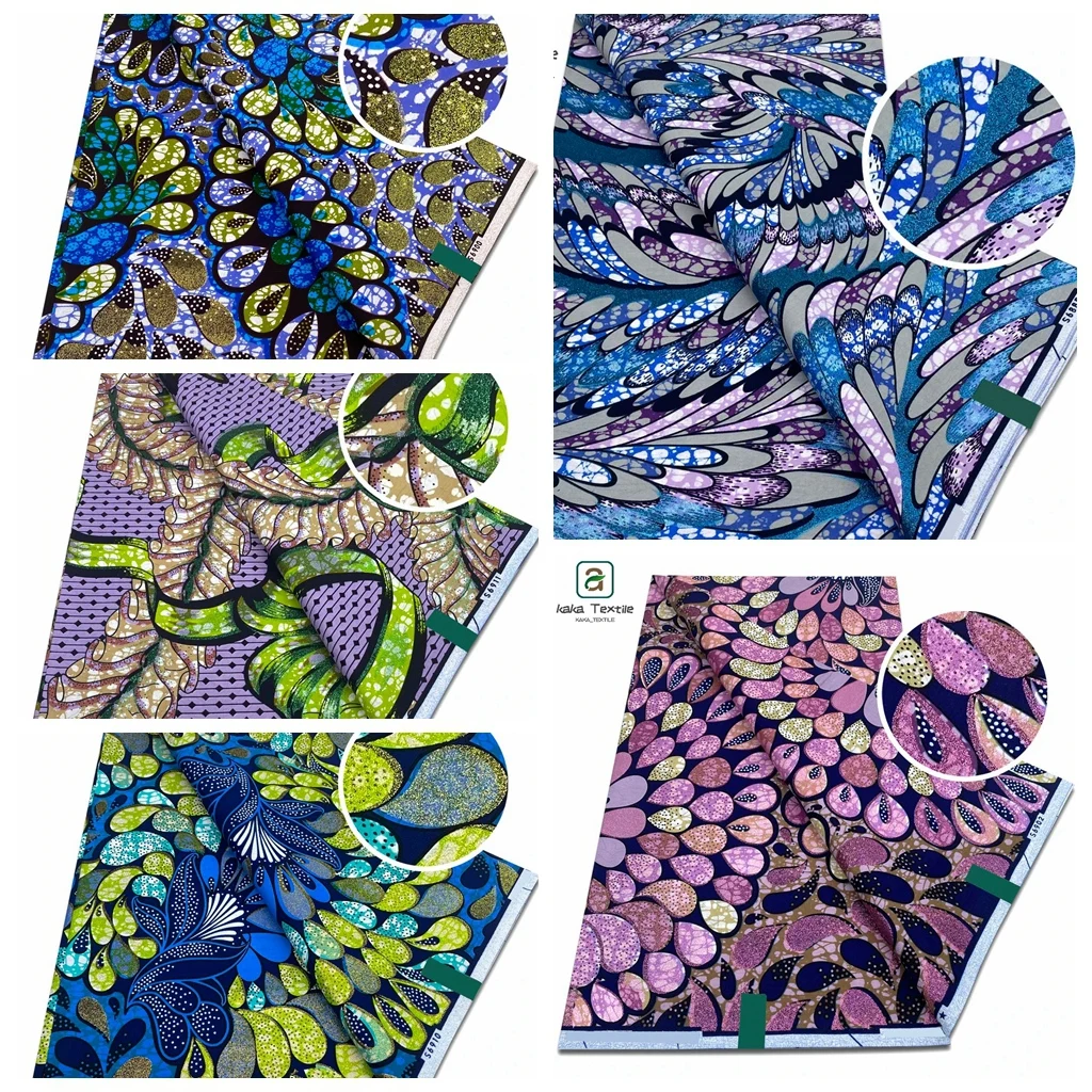 

Новейшая африканская ткань Grand Wax: высококачественный настоящий восковой пеньюар с золотым принтом, батик, Анкара, блестящий золотой суперткань, 6 ярдов