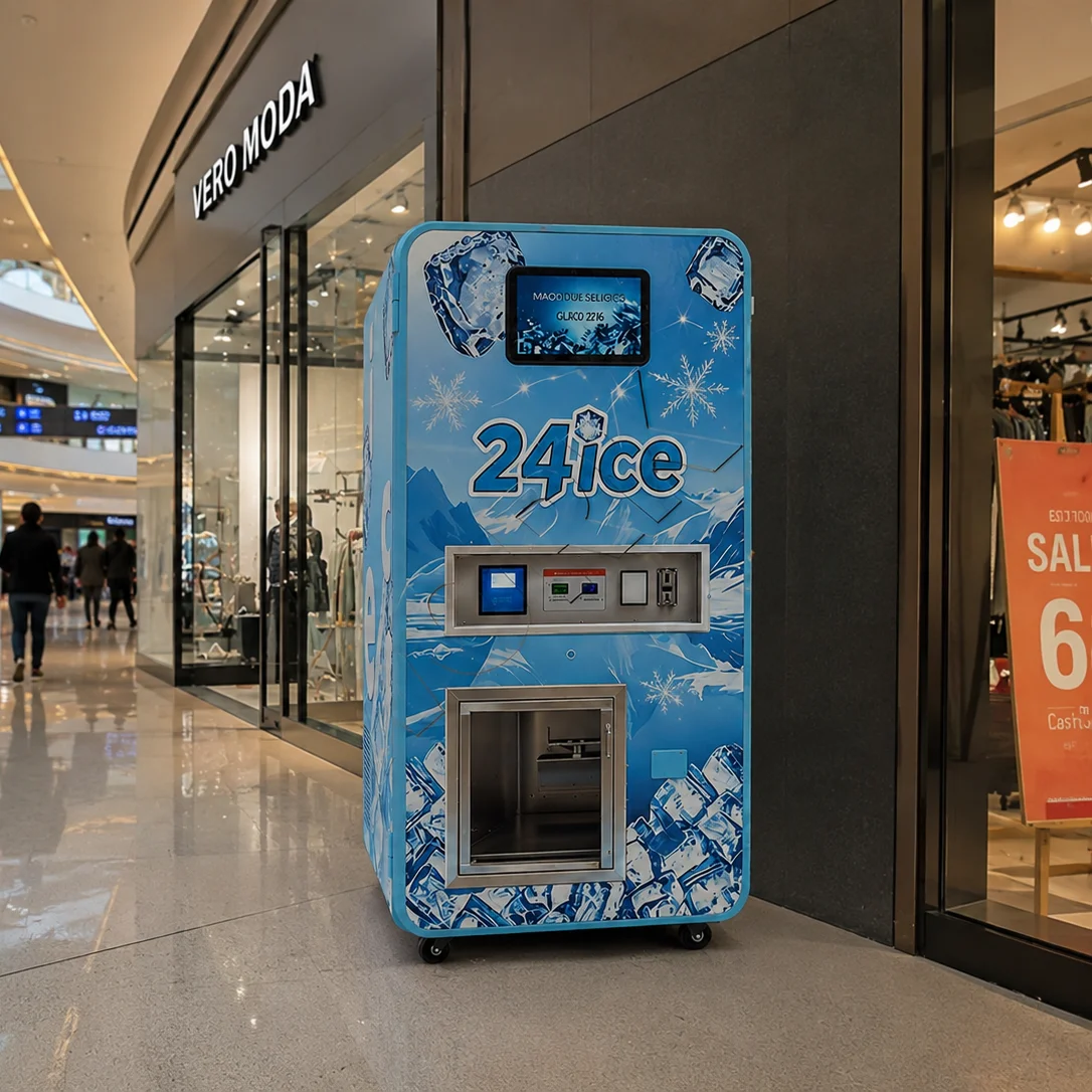 All Day Ice Vending Machine, Suitable for Outdoor Commercial Fully Automatic Bagged Ice Vending Machine Reverse Osmosis Water