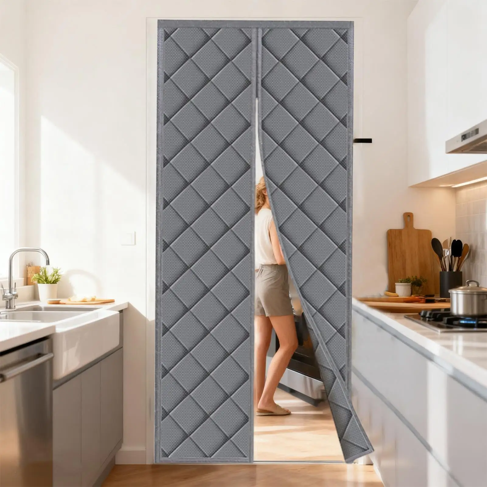 Insulated Door Cover Magnetic Windproof Magnetic Thermal Insulated Door Curtains For Kitchens Doorway Bedrooms Nursery Bedroom