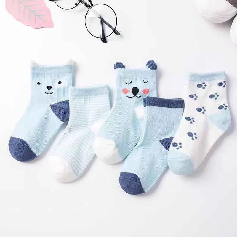 5 Pairs Baby Socks Newborn Baby Boy Socks 0-1-3-7Y Kids Pure Cotton Animal Design Fadeless Soft Children\'s Socks for Girls