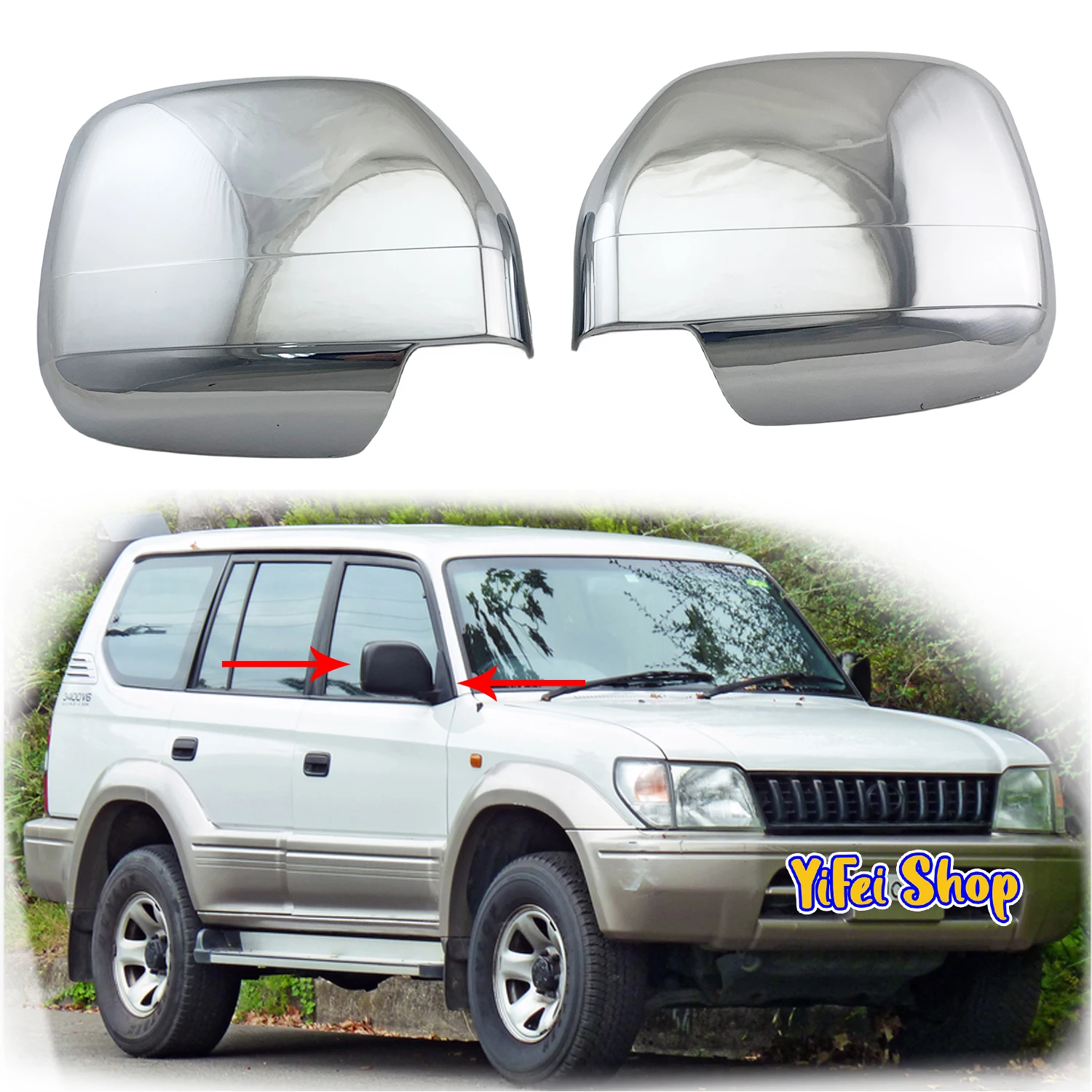 

2pcs Car ABS Chrome Accessories Plated 1996-2002 For Toyota Land Cruiser Prado fj90 lc90 90 3400 Door Rearview Mirror Cover Trim