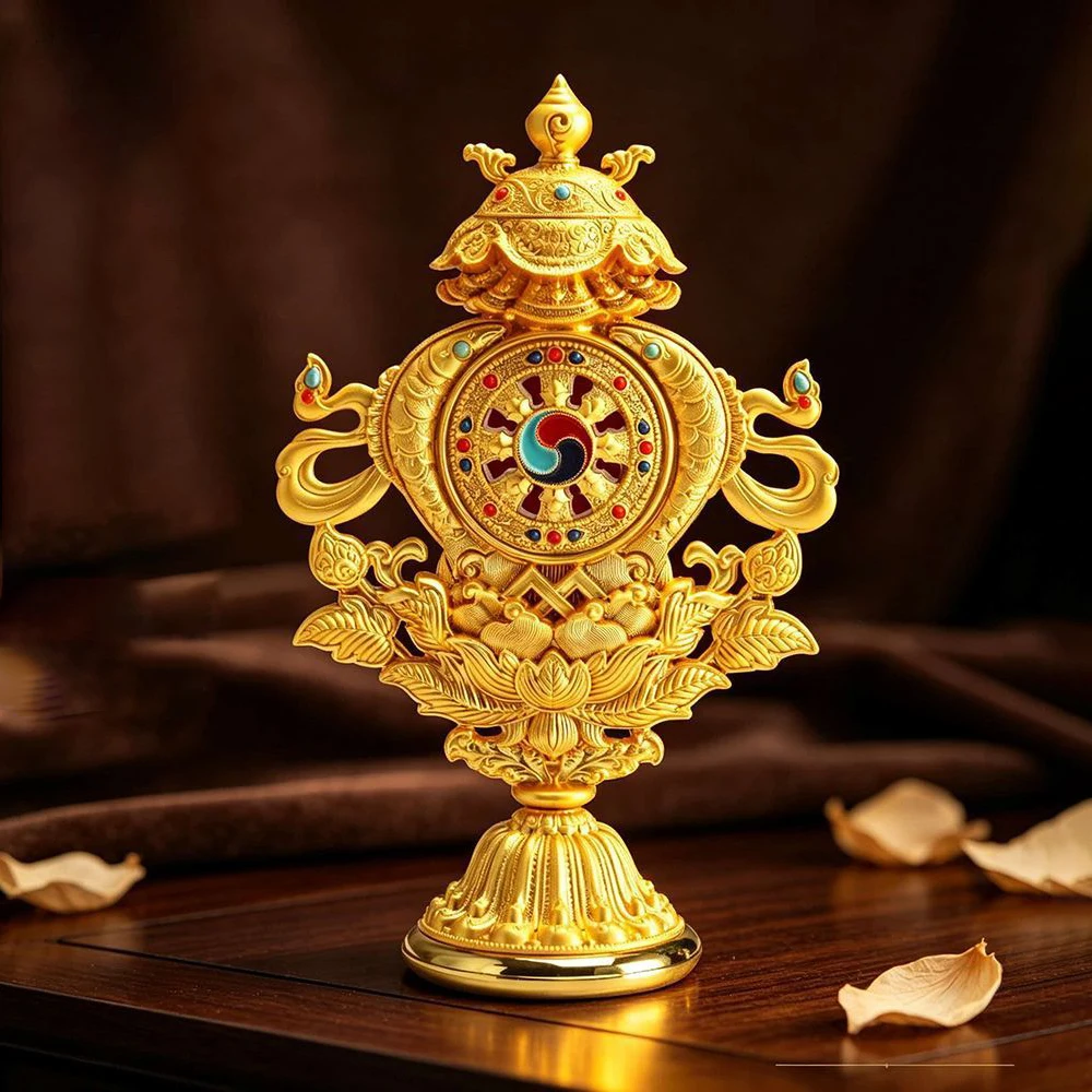 Tibetan Ashtamangala Collective Statue, Alloy Combined Eight Auspicious Symbols Ornament, Tibetan Buddhism Home Altar Offering