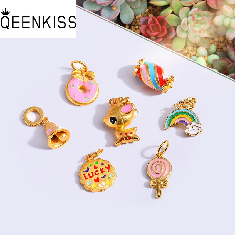 QEENKISS Gold Rainbow Deer Candy Bead Charm For DIY Bracelet Making Accessories For Girl Children Birthday Christmas Gifts AC541