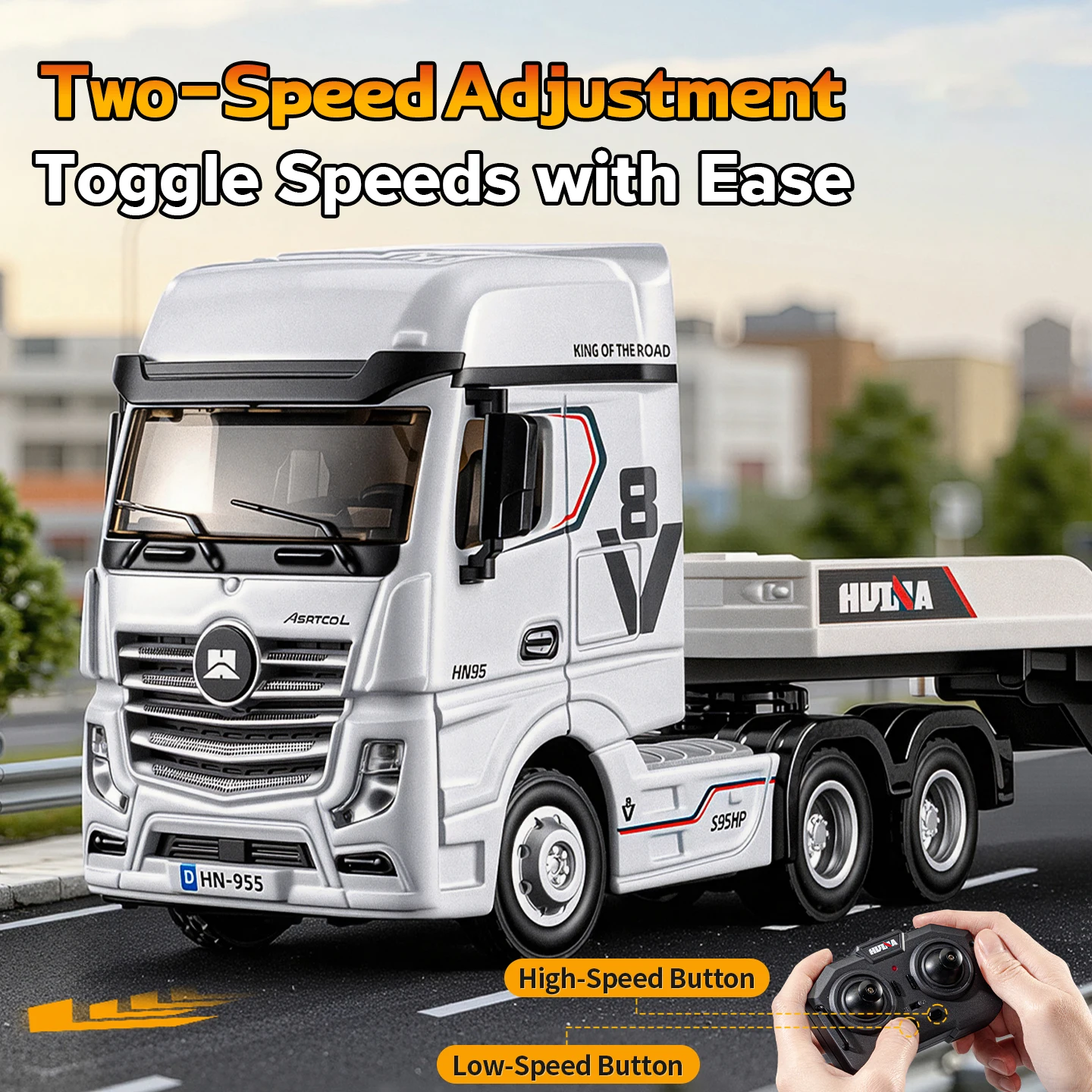 1:64 HUINA RC Truck 2.4G Remote Control Flatbed Tractor Truck Detachable Trailer Electric Desktop Engineering Vehicle Kids Gifts