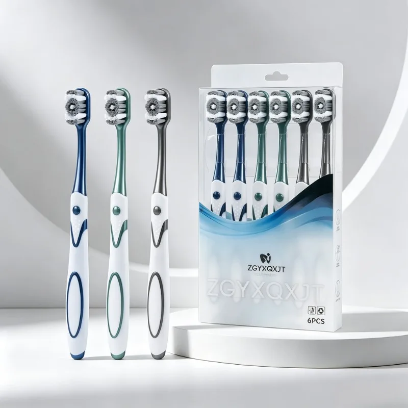 6Pcs/Set Toothbrush Whiten Tooth Super Hard Bristles Cross Remove Tongue Plaque Bacteria Stains Dental Oral  Cleaning for Adults