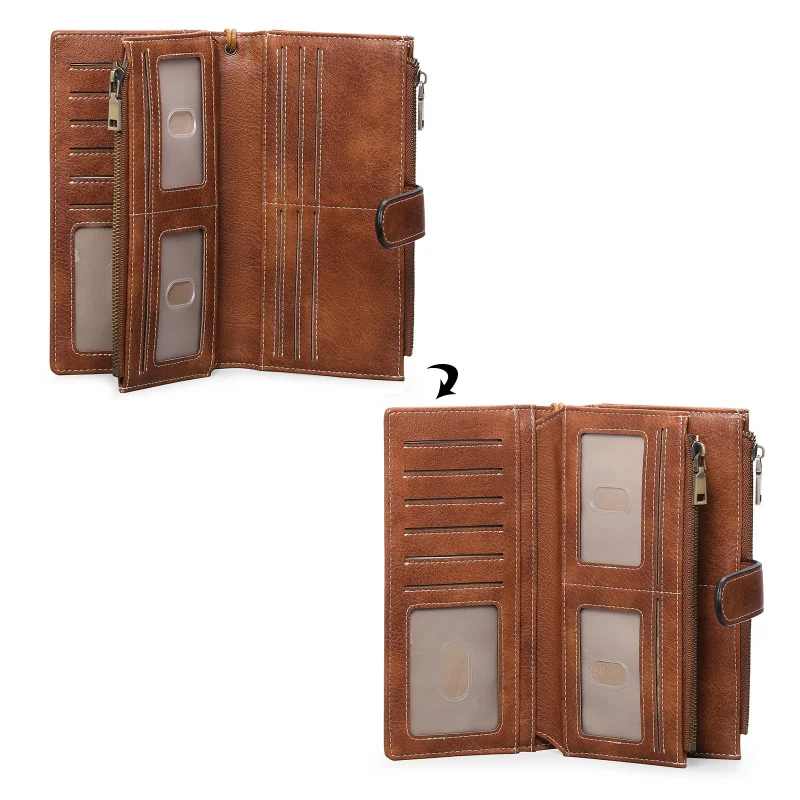 Western RDIF Blocking PU Leather Women Wallet Multifunctional Three Floded Purse for Ladies