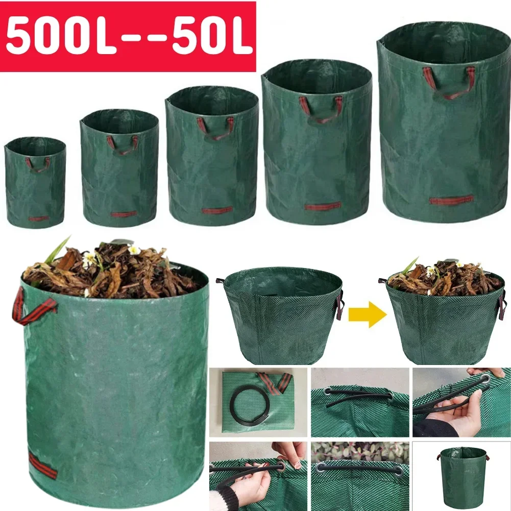 50L-500L Reusable Garden Bag Yard Fallen Leaves Trash Garbage Bags Plant Clippings Bag Handles for Yard Leaf Storage Bag Pool