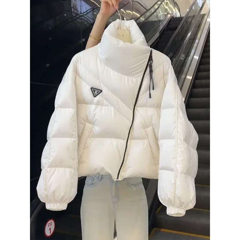 New Cotton Women Winter Warm Short Puff Jacket Korean Design Irregular Cotton Coat Trend Loose Thicken Parkas Tide Black White
