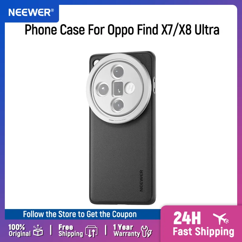 NEEWER Protective Phone Case For Oppo Find X7/X8 Ultra Heavy Duty TPU + PC Faux Leather Cover with 17mm Lens Mounts