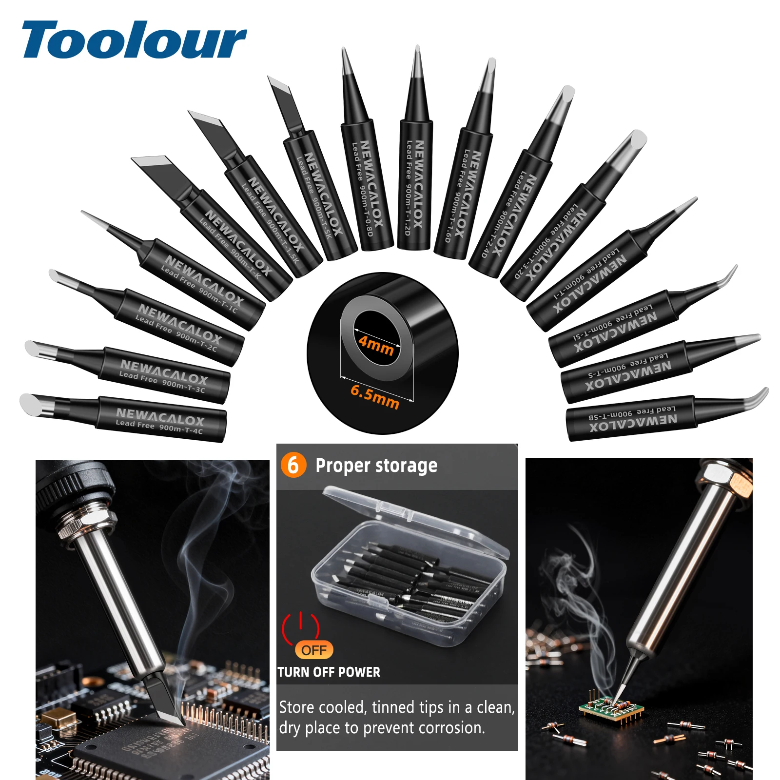 Toolour 16 Pieces Soldering Iron Tips Kit 900M-T Soldering Tips with Box for Hakko Soldering Station Tool 900M 936 937 907