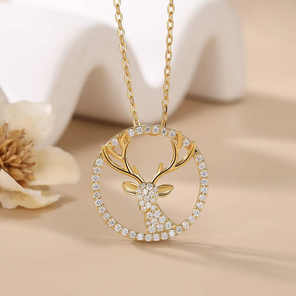 

LinkerLove Moissanite Deer Pendant Necklace S925 Silver Diamond Necklace Gold Plated Fine Jewelry Christmas Party Gift for Women
