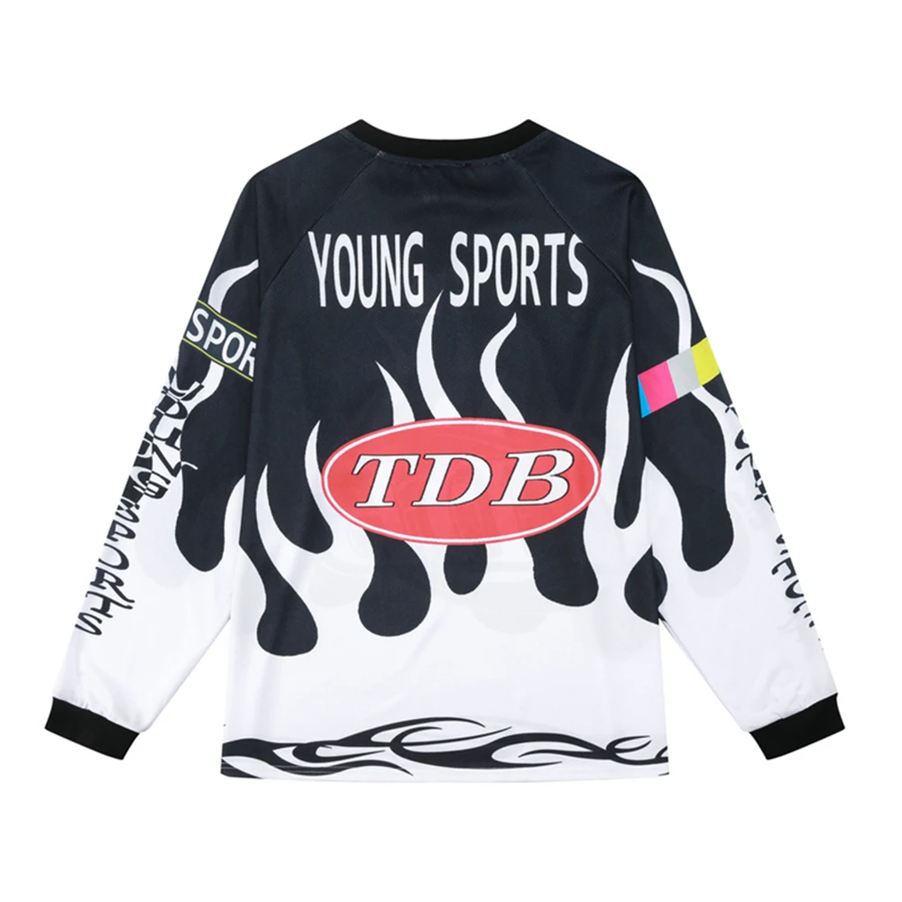 Flame Printed Jersey Tshirt Men Breathable Qucik Dry Sport Tee Shirts Long Sleeve