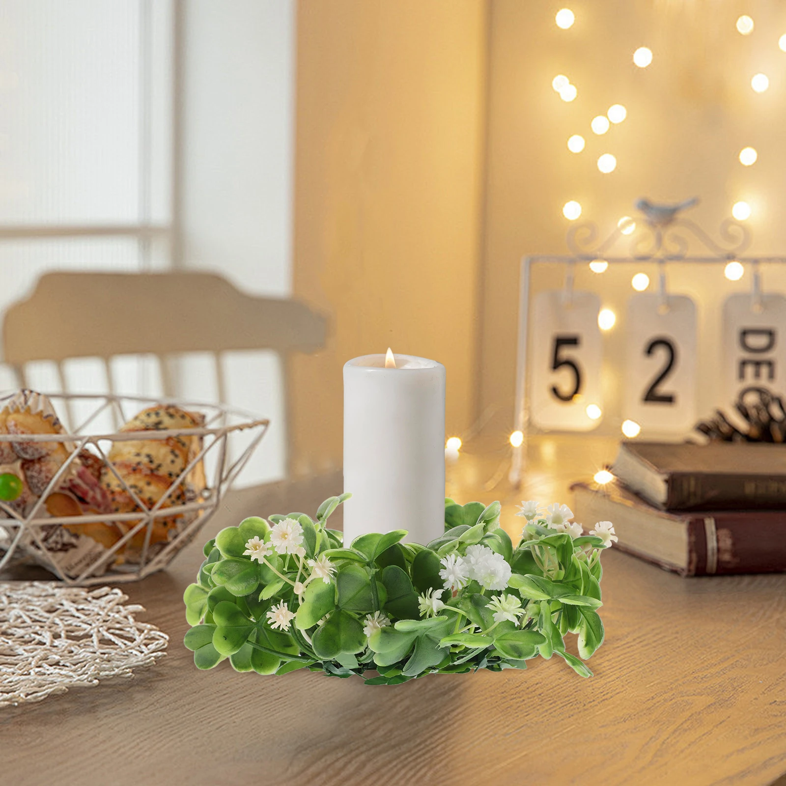 

Artificial Shamrock Ring Small Tabletop Centerpiece St Patricks Day Home Decoration Irish Festival Party Garland