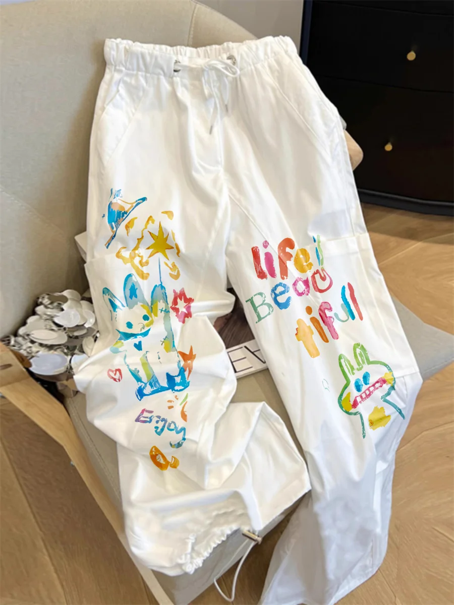 American Cool fiti imprimer pantalon de travail décontracté pantalon ample jambe droite pour hommes et femmes été Vintage haute rue