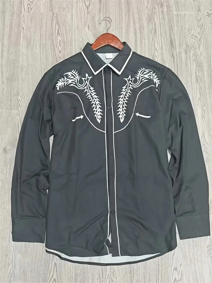 2025 new men's shirts fashion retro spring and autumn long-sleeved lapel shirts, western cowboy style shirts, casual men's tops