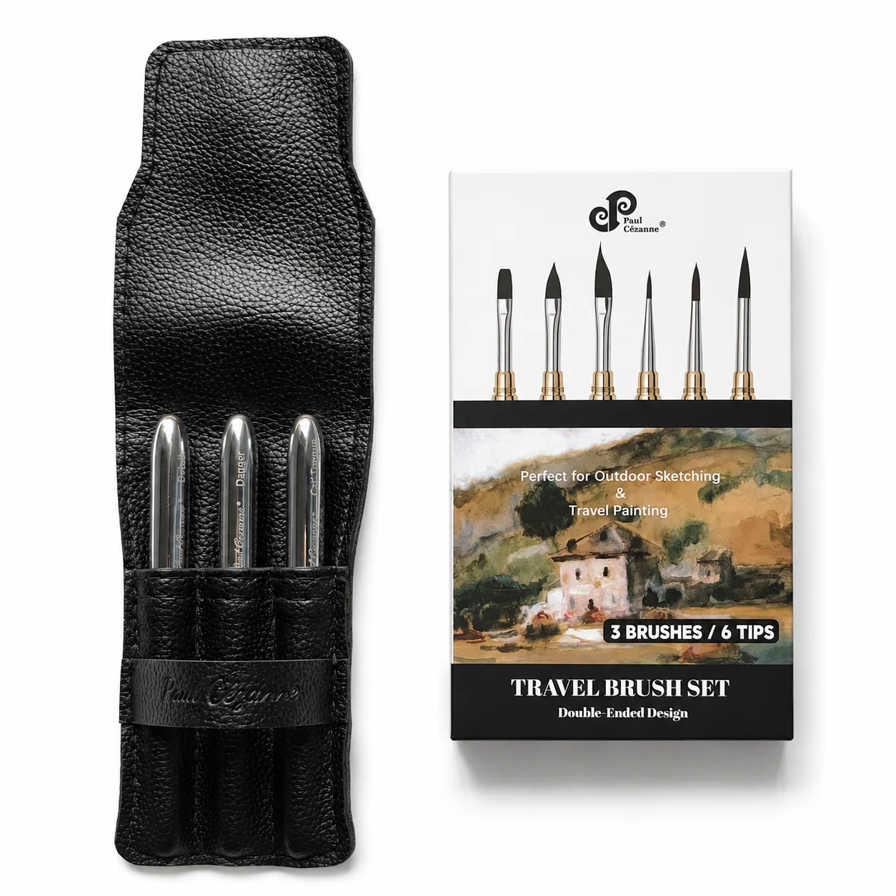 Fotografia 7: Conjunto de 3 Pincéis de Arte com Ponta Dupla, Cabo de Metal, Pincéis de Detalhe Fino e Ponta Redonda para Aquarela, Gouache e Tinta Acrílica