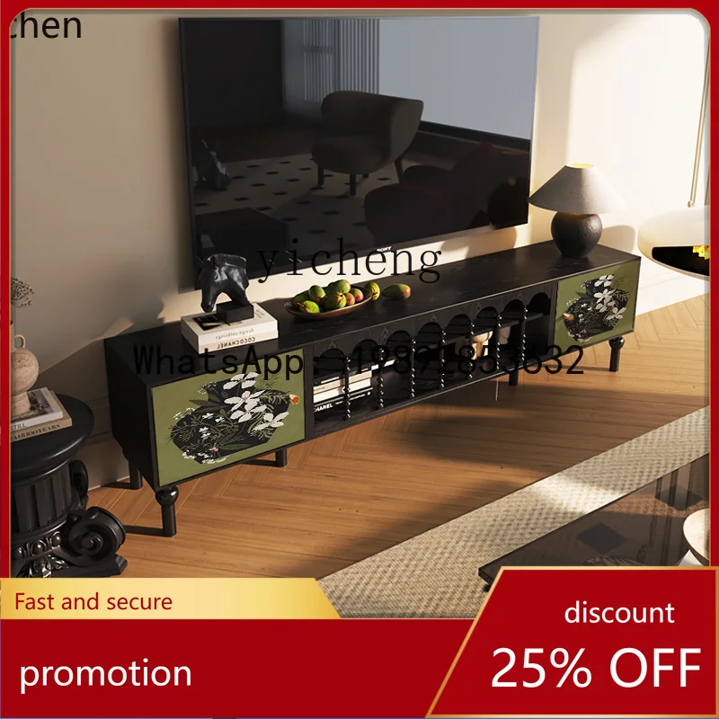 

HT cabinet living room household small apartment new medium and ancient style high black floor cabinet