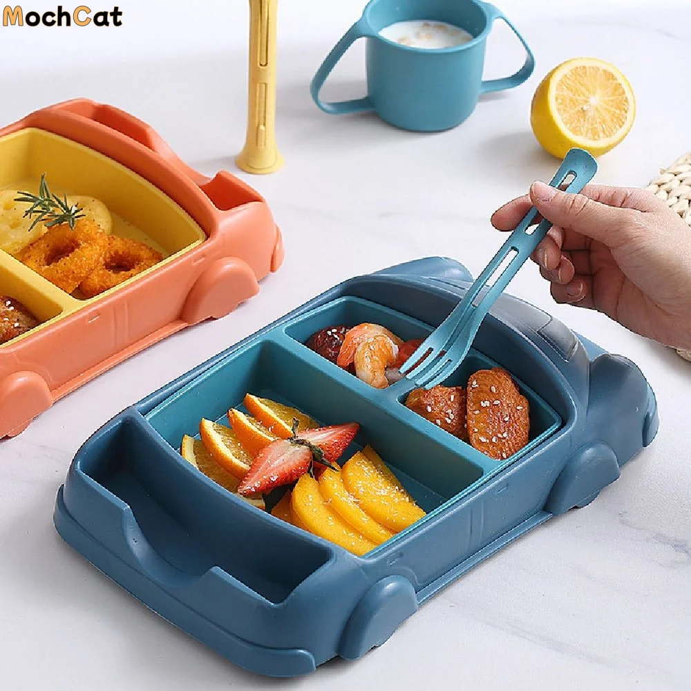 

Creative Car Shaped Dinner Plate Cartoon Detachable Children's Tableware Set Wheat Straw Drop Resistant Feeding Food Tray