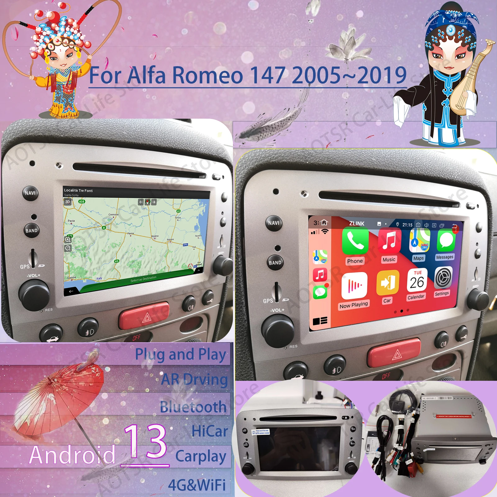 Multimedia Stereo Android 13 For Alfa Romeo Spider 147 GT 2005 2006 2007 2008 2009 2010 2011 2012 GPS Audio Radio Receiver Unit