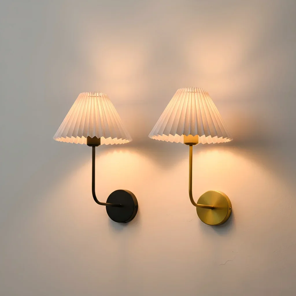 Nordic E27 Retro Wall Lamp Minimalist Pleated Umbrella Shaped Bedroom Bedside Lamp Living Room Hotel Aisle Home Decoration Light