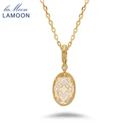 LAMOON Vintage Middle Ages Pattern Natrual Crystal Pendant Necklace For Women 925 Sterling Silver Gold Plated Fine Jewelry