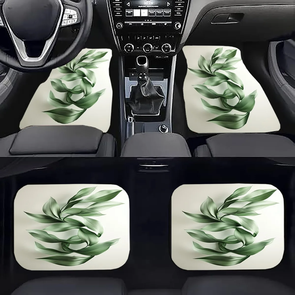 A High-Quality Car Mat Featuring A Easy Flowing Pattern Of Natural Leaves, Equipped With A Non-Slip Backing, Easy To Install And