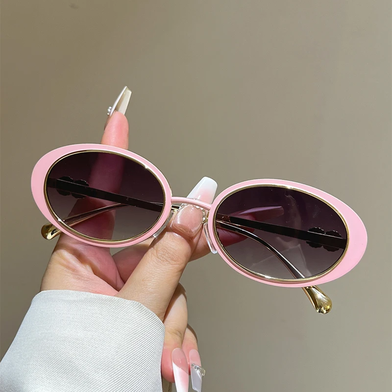 KAMMPT Vintage Oval Sunglasses Women Fashion Gradient Metal Trim Outdoor Casual Shades 2026 New Trendy Design Decor Sun Glasses