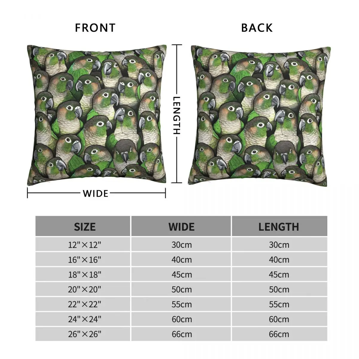 Green Cheeked Conures Square Pillowcase Polyester Linen Velvet Printed Zip Decor Home Cushion Cover