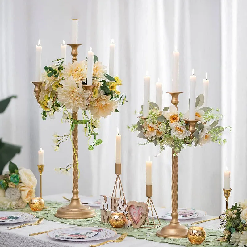Metal Gold 5 Arms Candle Holders Wedding Candlestick Party Christmas Table Candelabra Home  Decoration Candlelight 63/89CM