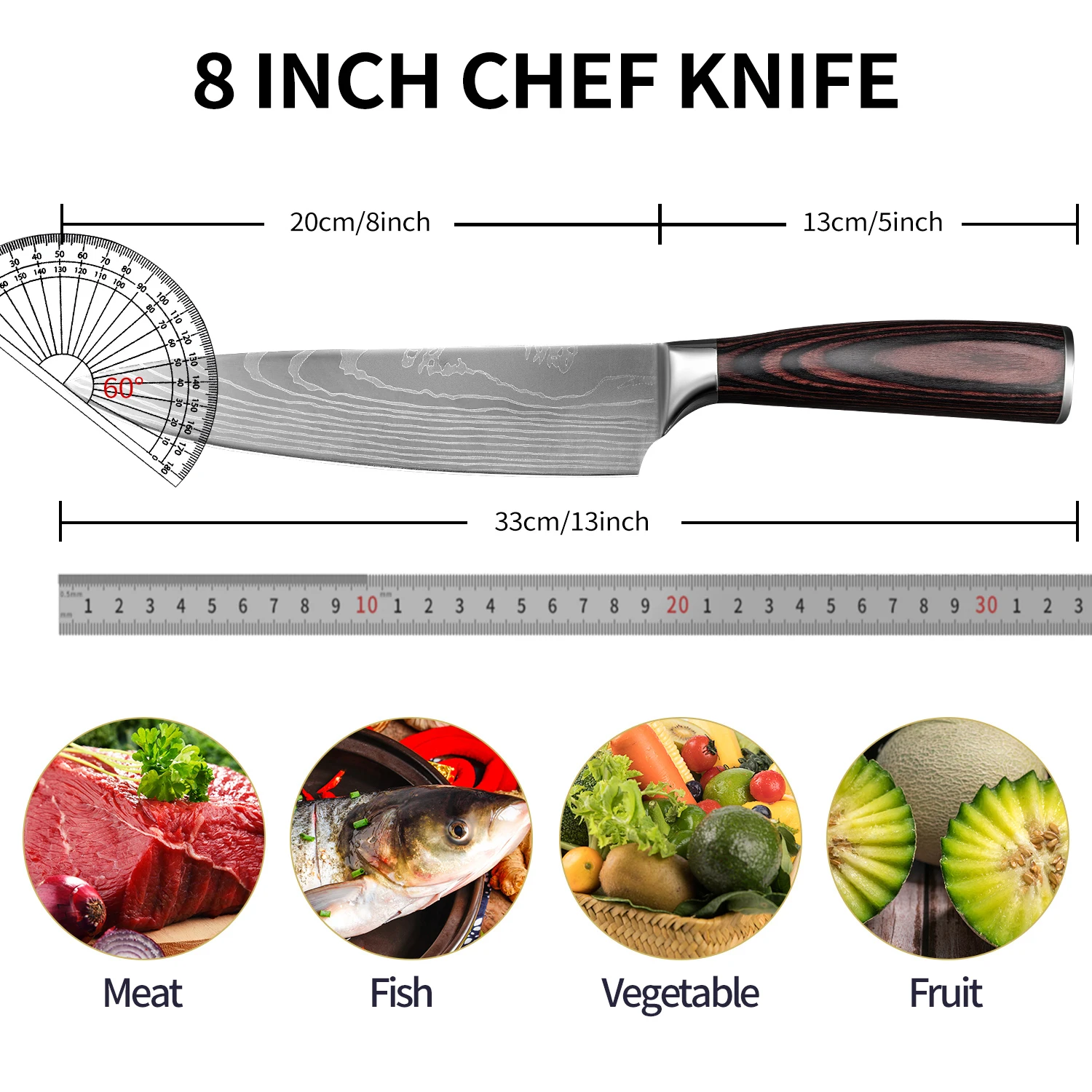 Chef Knife 8 inch Pro Kitchen Knives Ultra Sharp German High Carbon Stainless Steel Cooking Knife Sheath and Gift Box