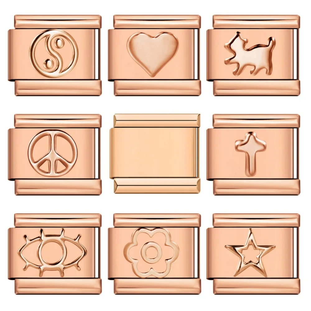 9mm Modisches Friedenszeichen-Symbol Katze Schmetterling Kreuz DIY Roségoldfarbener Schmuck Edelstahl-Anhänger für italienische Armbandherstellung DIY – Detail 1