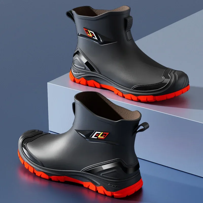 Workwear Style Outdoor Work Commuting Fishing Kitchen Anti Slip Waterproof Men's Flat Bottomed High-Quality Rubber Boots Rain Bo