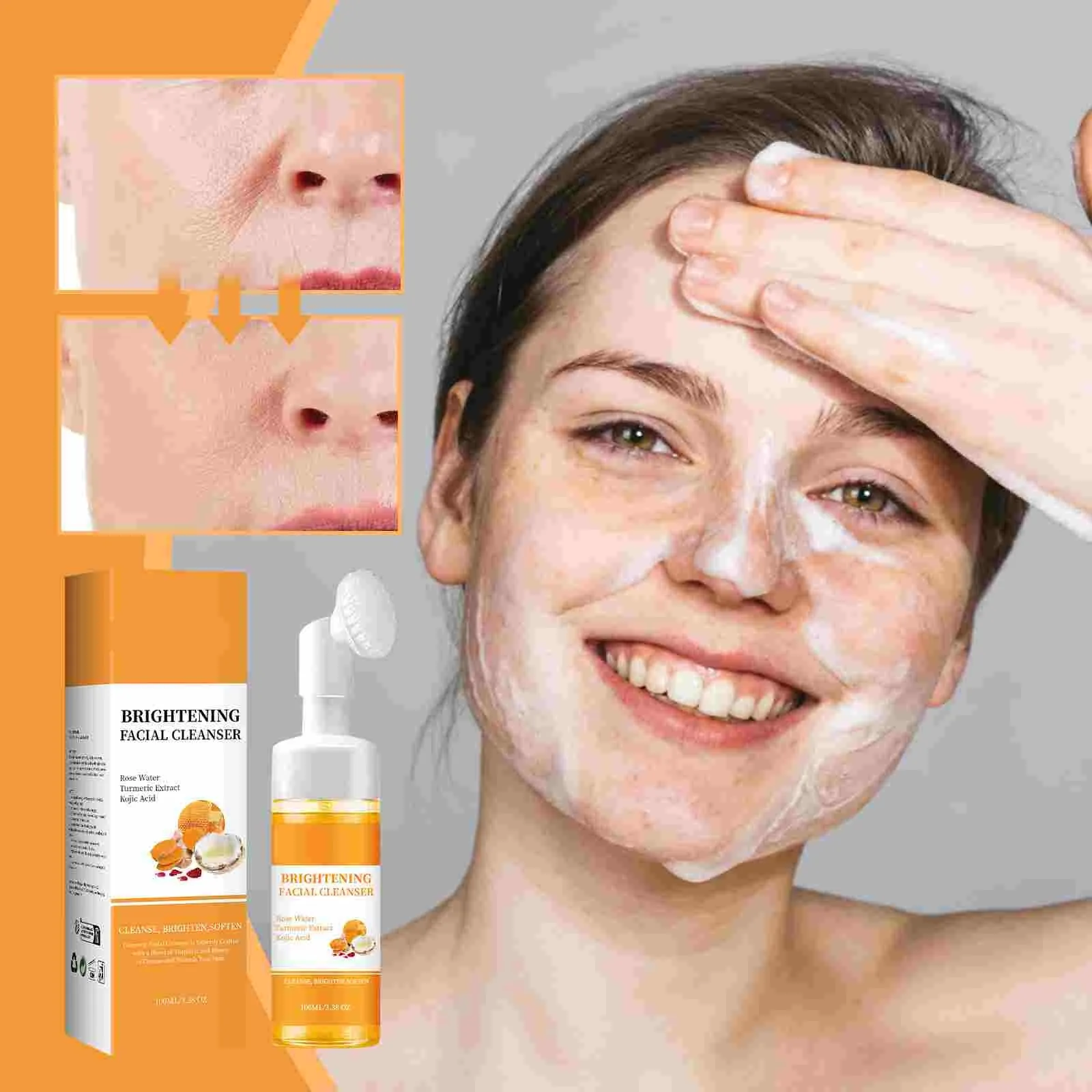 Turmeric Cleanser Anti Acne Oil Control Blackhead Remover Skin Cleansing Brightening Rejuvenation Face Wash Foam Face Cleanser