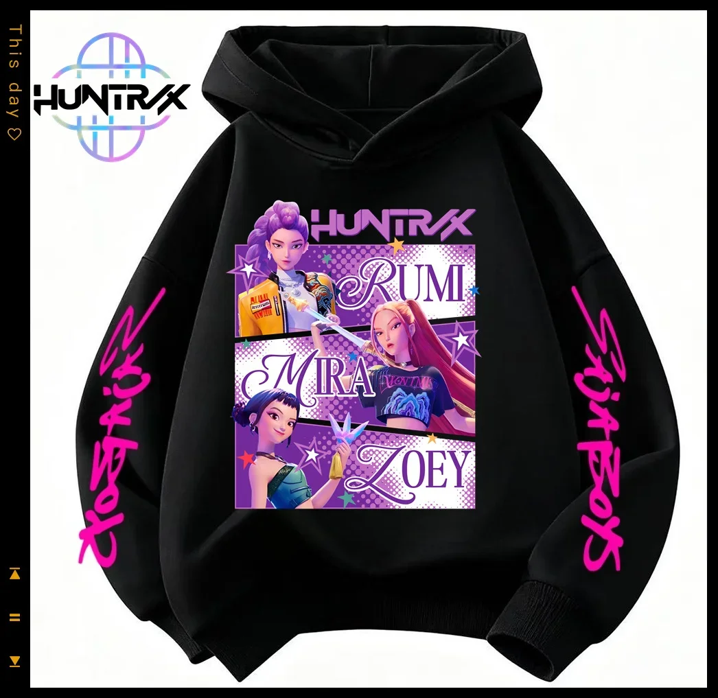 سويت شيرت بغطاء للرأس للأطفال من KPop Demon Hunters مطبوع عليه رسوم كرتونية دافئة للخريف ملابس رياضية كاجوال ​