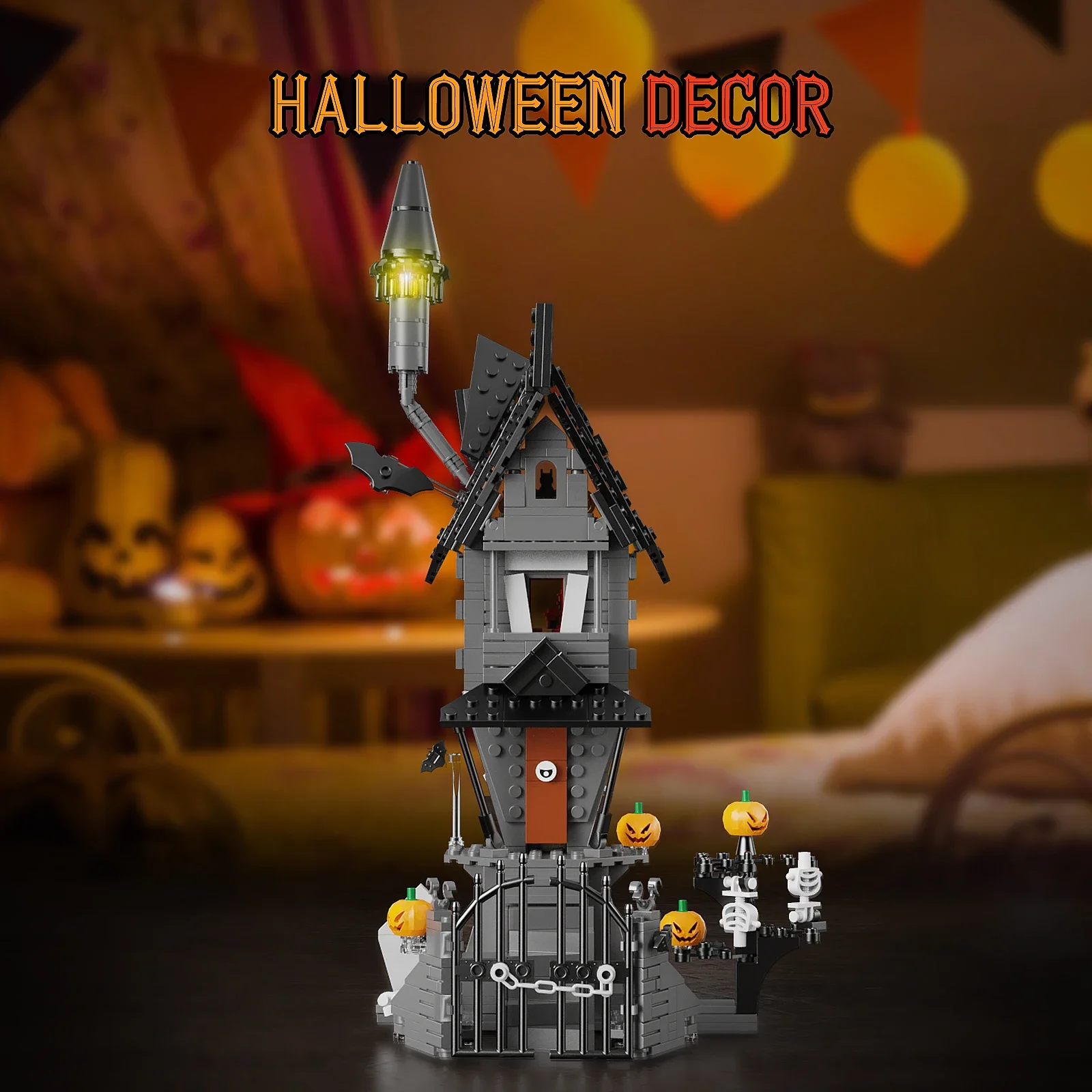 MOC Halloween Demo Pumpkin Nightmare House Building Blocks Set Ghost Skeleton Hut Bricks Toys Children Christmas Birthday Gifts