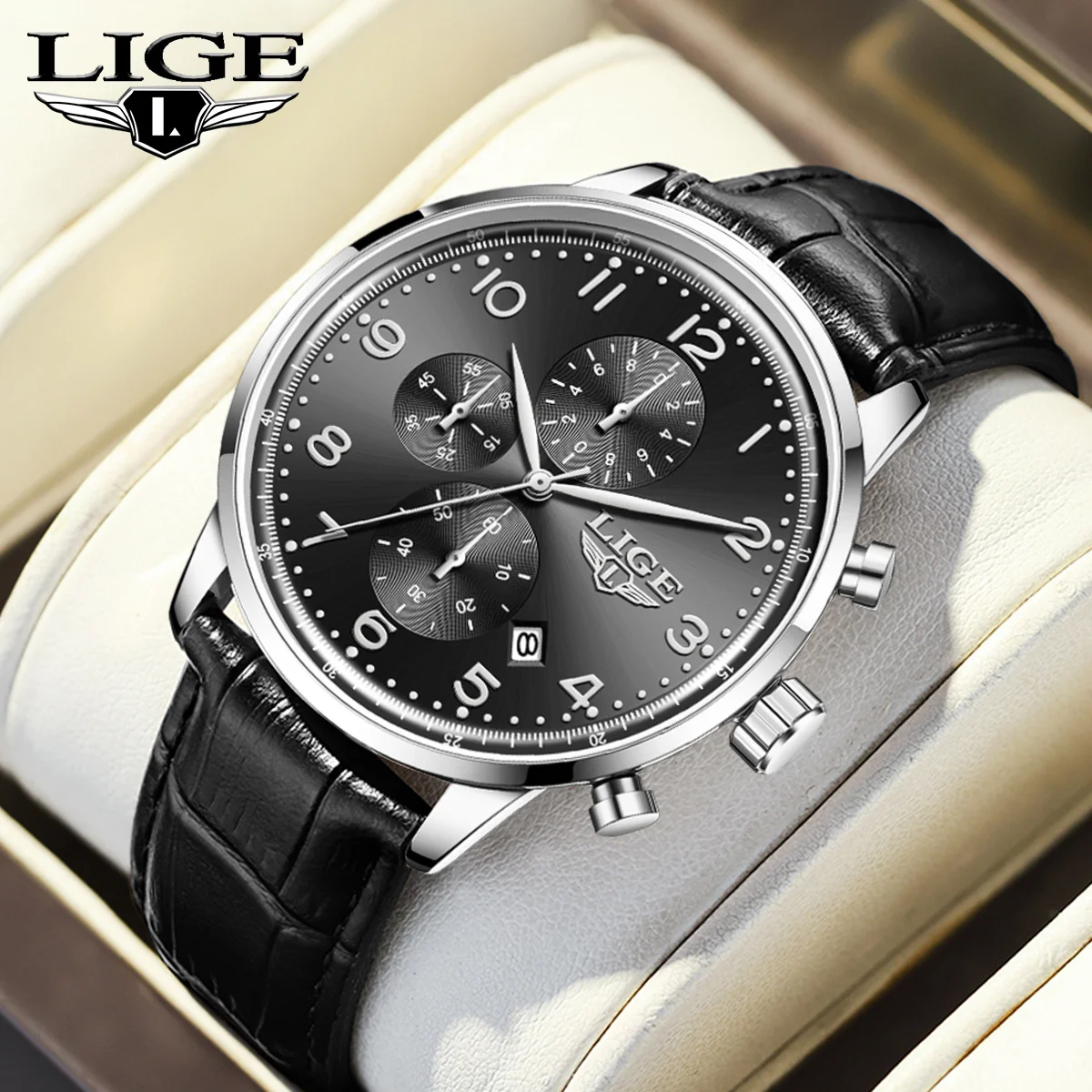 

LIGE Top Luxury Watch For Men Business Calendar Waterproof Man Wristwatch Fashion Leather Sport Chronograph Men's Quartz Watches