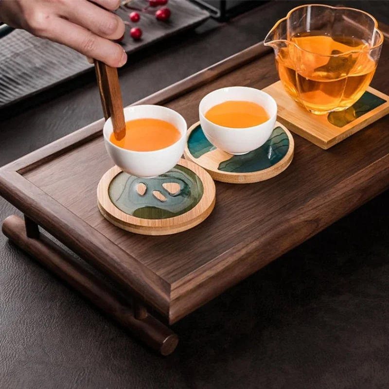 Resin Bamboo Tea cup Mat Round Non-slip Heat Insulation Tea Trays Household Tea Mat Coffee Cup Coaster Kitchen Accessories