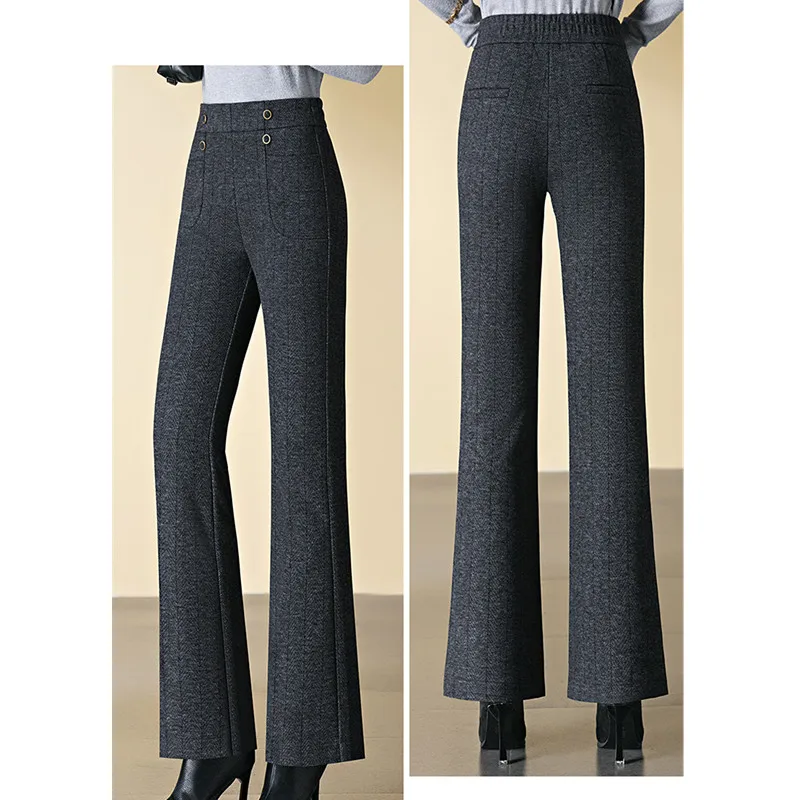 Women's Slightly Flared Pants,Elastic Waist Herringbone High Waisted Trousers,Beige,Coffee,Gray Available,Fall/Winter Pant,M-4XL