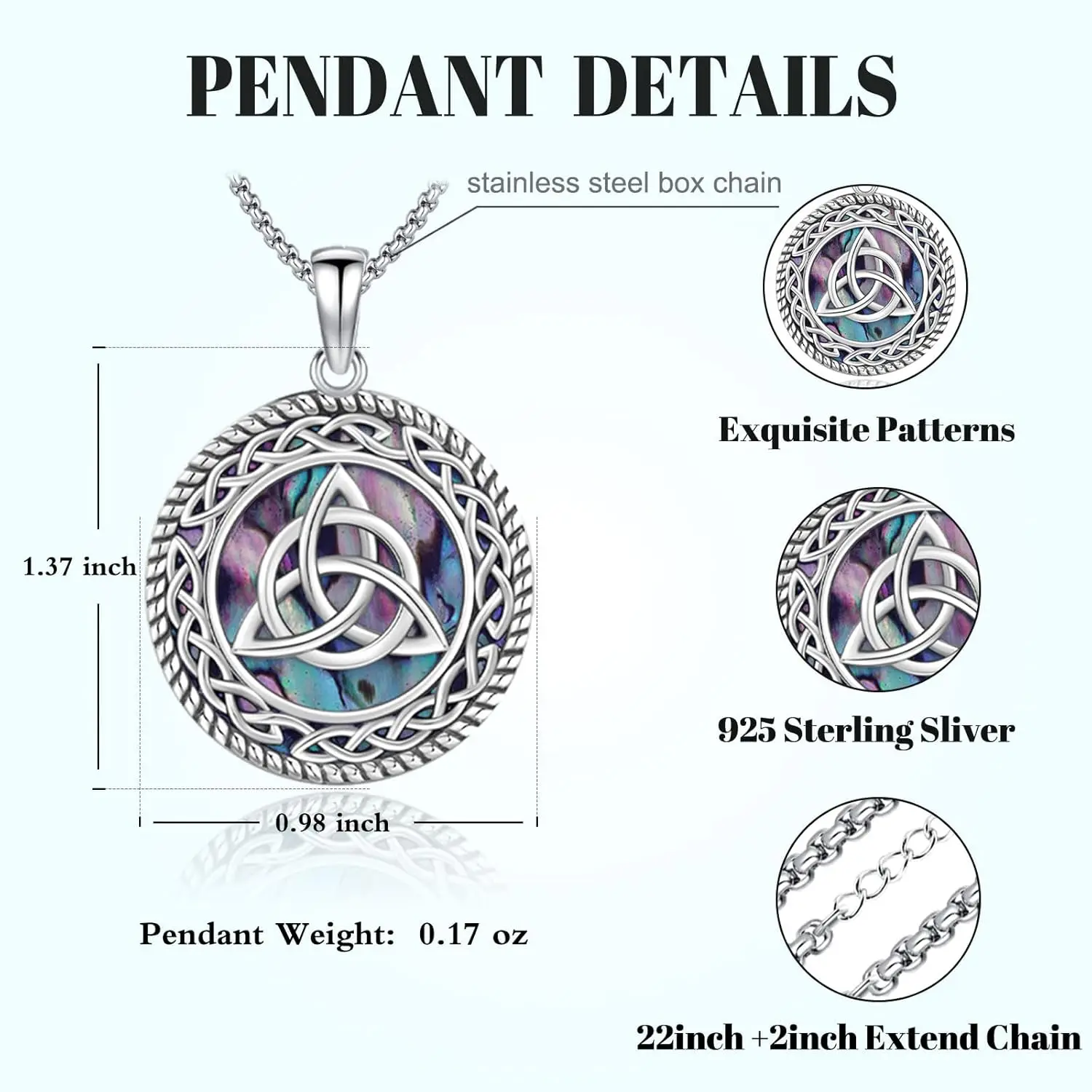 Celtic Knot Necklace 925 Sterling Silver Trinity Knot Necklace Wiccan Irish Amulet Pentagram Jewelry for Women Men Christmas